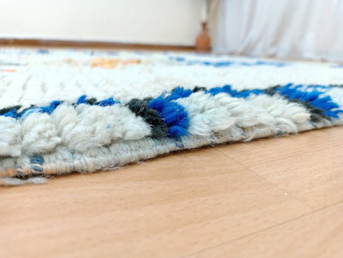 White and Blue Handmade Moroccan Berber Rug - Vintage Boho